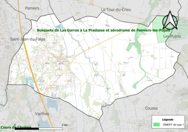 Carte de la ZNIEFF de type 1 sur la commune.