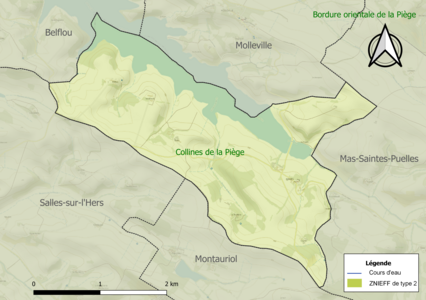 Carte de la ZNIEFF de type 2 sur la commune.