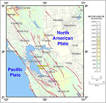 Map showing the Hayward fault running through the eastern Richmond hills and the hilltop area through to San Pablo Bay 122-38HaywardFault.jpg