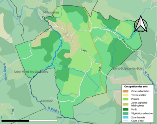 Barevná mapa znázorňující využití půdy.