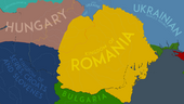 The Carpatho-Danubian-Pontic Space on 22 January 1919, after the Romanian advance into Transylvania halted where a second demarcation line would be established 6 days later. Romanian territorial claims are outlined in Yellow.