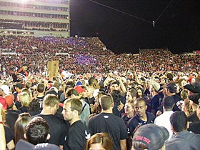 Students and fans rush the field after the #5 Red Raiders upset the #1 Texas Longhorns in 2008.