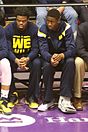 Derrick Walton and Caris LeVert on the bench