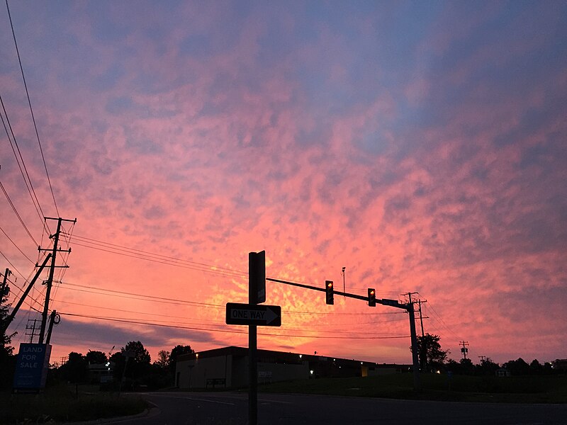 File:2017-09-01 06 30 15 Sun reflecting on clouds during sunrise at the intersection of Old Ox Road (Virginia State Route 606) and Relocation Drive (Virginia State Route 775) in the Dulles section of Sterling, Loudoun County, Virginia.jpg