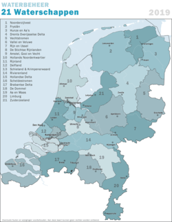 Mapa holandských vodních desek (2019). Noorderzijlvest je označen 1.