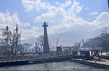 Lahaina Lighthouse surrounded by August 2023 wildfire ruins 2023 Maui fires - Lahaina damage via Coast Guard 2.jpg