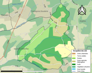 Barevná mapa znázorňující využití půdy.