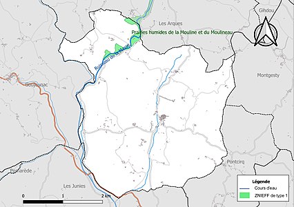 Carte de la ZNIEFF de type 1 sur la commune.