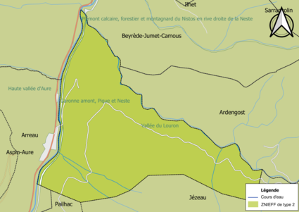 Carte des ZNIEFF de type 2 sur la commune.