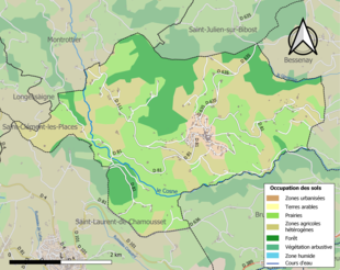 Barevná mapa znázorňující využití půdy.