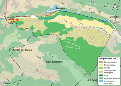 Barevná mapa znázorňující využití půdy.