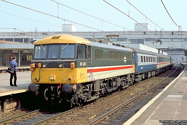 86430 at Coventry in InterCity livery in 1987