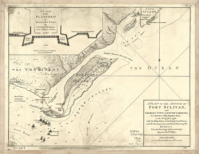 File:A plan of the attack of Fort Sulivan, near Charles Town in South Carolina - by a squadron of His Majesty's ships, on the 28th of June 1776, with the disposition of the King's land forces, and the LOC gm71000629.jpg