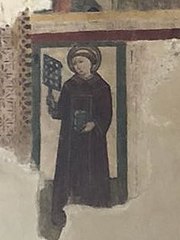 Fresque de l'église de San Giovanni Battista di Arrone (petite figure de San Lorenzo avec un grill) .jpg