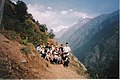 “Tahan” 登山队 (华初的课外活动之一)于尼泊尔登山一幕，摄于2000年。