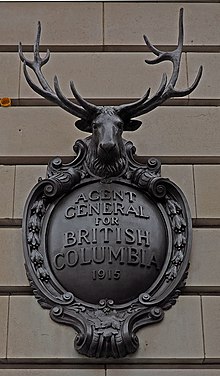 The plaque of the Agent General for British Columbia in London Agent General for British Columbia plaque in London November 2015.jpg