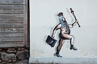 "The naked emperor" by Estonian stencil artist Edward von Longus in Tartu. Alasti keiser, Edward von Longuse too Tartus.JPG