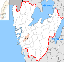 Община Але на картата на лен Вестра Йоталанд, Швеция