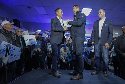 MacKay (centre-left foreground) with Andrew Scheer during the 2019 Canadian federal election campaign