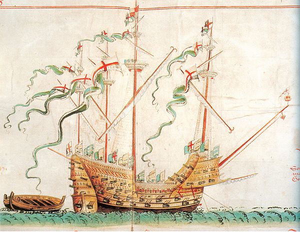 The Tudor navy carrack Henry Grace à Dieu. In her day she was the largest warship in the world.