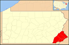 Location of the Roman Catholic Archdiocese of Philadelphia in Pennsylvania
