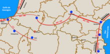 Carte des autoroutes entre la France et l’Espagne.