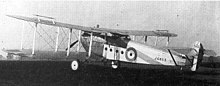 The second prototype in 1922, with modified rear fuselage and empennage but no external aileron links Avro Aldershot.jpg