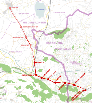 Route operated by the Osnabrück district transport company