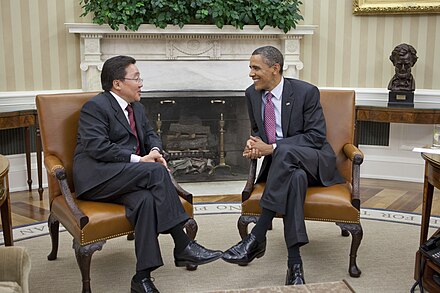President Elbegdorj meeting with U.S. President Barack Obama in June 2011