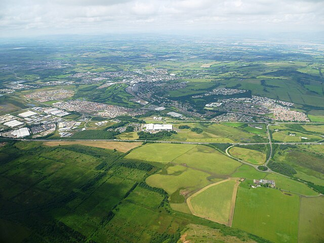 View of Bathgate, West Lothian from an aeroplane approaching Edinburgh Airport