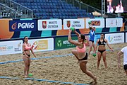 Deutsch: Beachhandball Europameisterschaften 2019 (Beach handball Euro); Tag 5: 6. Juli 2019 – Frauen, Platzierungsspiel für die Ränge 17–20, Nordmazedonien-Slowenien 0:2 (10:13, 9:15) English: Beach handball Euro; Day 5: 6 July 2019 – Placement Match/Cross Match for rank 17–20 Women – North Macedonia-Slovenia 0:2 (10:13, 9:15)