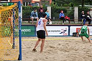 Deutsch: Beachhandball Europameisterschaften 2019 (Beach handball Euro); Tag 2: 3. Juli 2019 – Männer, Vorrunde Gruppe D, Ungarn-Schweden 2:0 (23:22, 32:24) English: Beach handball Euro; Day 2: 3 July 2019 – Women Preliminary Round Group A – Men Preliminary Round Group D – Hungary-Sweden 2:0 (23:22, 32:24)