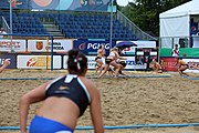 Deutsch: Beachhandball Europameisterschaften 2019 (Beach handball Euro); Tag 5: 6. Juli 2019 – Frauen, Halbfinale, Ungarn-Niederlande 2:0 (19:16, 15:12) English: Beach handball Euro; Day 5: 6 July 2019 – Semifinal Women – Hungary-Netherlands 2:0 (19:16, 15:12)