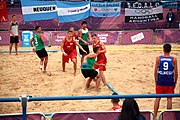 Deutsch: Beachhandball bei den Olympischen Jugendspielen 2018; Tag 5, 10. November 2018; Jungen, Hauptrunde - Ungarn-Portugal 0:2 English: Beach handball at the 2018 Summer Youth Olympics at 11 October 2018 – Boys Main Round – Hungary-Portugal 0:2