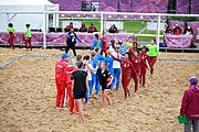 Deutsch: Beachhandball bei den Olympischen Jugendspielen 2018; Tag 6, 12. Oktober 2018; Mädchen, Platzierungsrundenspiel – Russland-Venezuela 2:0 English: Beach handball at the 2018 Summer Youth Olympics at 12 October 2018 – Girl's Consolation Round – Russland-Venezuela 2:0