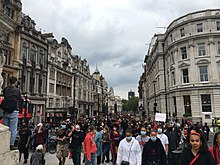 Protesters at Trafalgar Square, London on 3 June Black Lives Matter, Hyde Park London protest 3.6.20 - end of march in Trafalgar Square.jpg