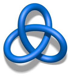 Trefoil knot ('"`UNIQ--postMath-0000000B-QINU`"', also called the '"`UNIQ--postMath-0000000C-QINU`"'-torus knot or '"`UNIQ--postMath-0000000D-QINU`"'-torus knot)