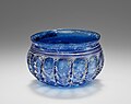 Thumbnail for File:Blue ribbed bowl with white trails, left profile - Getty Museum (2003.226).jpg
