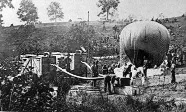 An observation balloon is prepared, 1862.