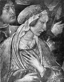Sarolta királynő Cosimo Rosselli festményén, Sixtus-kápolna