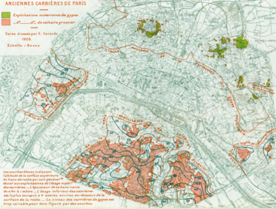 Carte des anciennes carrières de Paris.