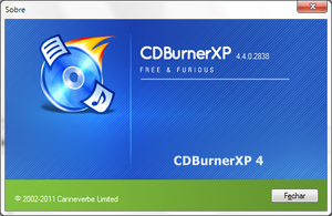 Tela de informações do CDBurnerXP 4