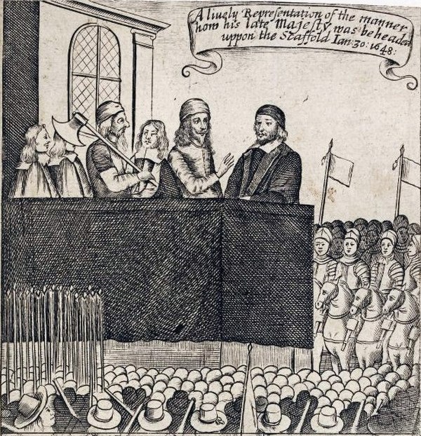 A Lively Representation of the Manner how his late Majesty was Beheaded upon the Scaffold, a Restoration print of Charles making his speech upon the s