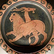 The episode takes its title from the legendary Chimera, which was composed of the body of a lioness, a tail with a snake's head, and torso with the head of a goat. Chimera Apulia Louvre K362.jpg