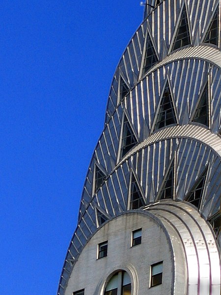 The pinnacle of New York's Chrysler Building, the world's tallest steel-supported brick building, is clad with stainless steel.