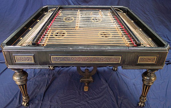 Top view and playing area of a modern concert cimbalom