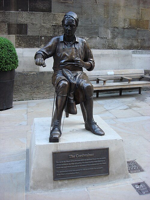 A statue of a cordwainer: the trade gave its name to Cordwainer ward.