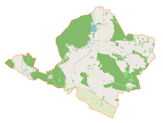 Mapa konturowa gminy Dąbrowa Zielona, w centrum znajduje się punkt z opisem „Kościół Świętego Jakuba Apostoła”