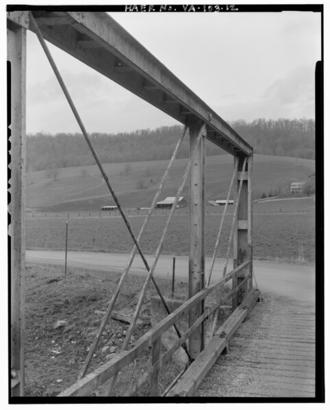 File:DETAIL VIEW OF RAILING AND VERTICAL END POSTS, LOOKING NORTH NORTHWEST - Wallace Mill Bridge, Spanning Little Calfpasture River at State Route 683, Augusta County, HAER VA,8-CRAIGV.V,1-12.tiff