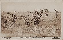 A wiring party deploying entanglements during World War I Daily Mail Postcard - An attack - A wiring party going forward.jpg